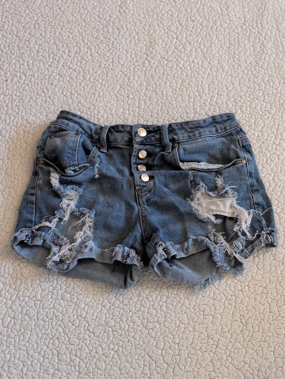 Almost Famous Distressed Destroyed Cotton Blend Button Fly Summer Denim Shorts